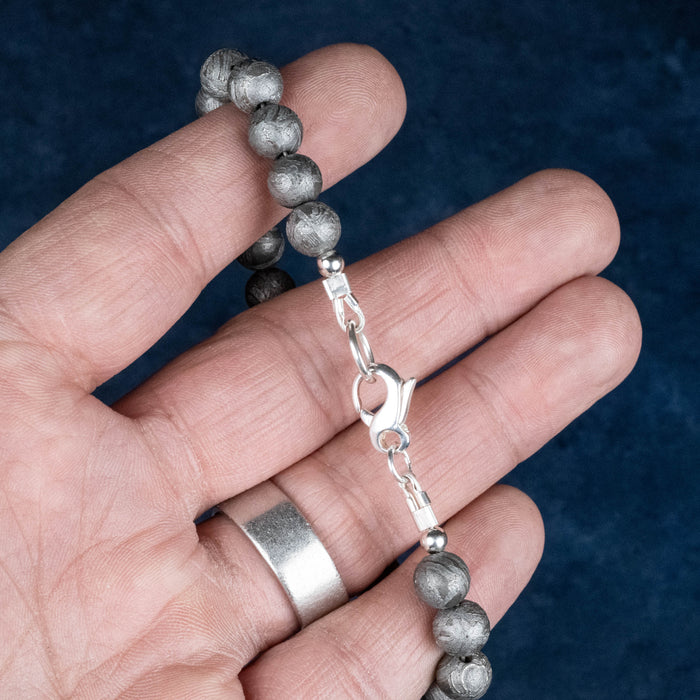 Aletai Meteorite 8mm Bead Bracelet 8" .925 Silver