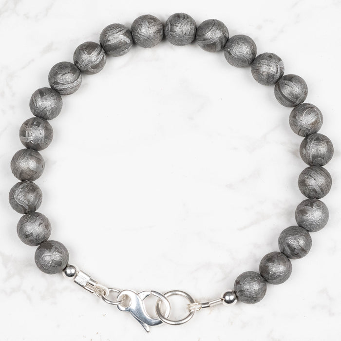 Aletai Meteorite 8mm Bead Bracelet 8" .925 Silver