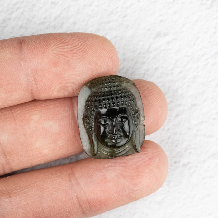 Buddha Moldavite Carving 27.55 ct 23x19x10mm - InnerVision Crystals
