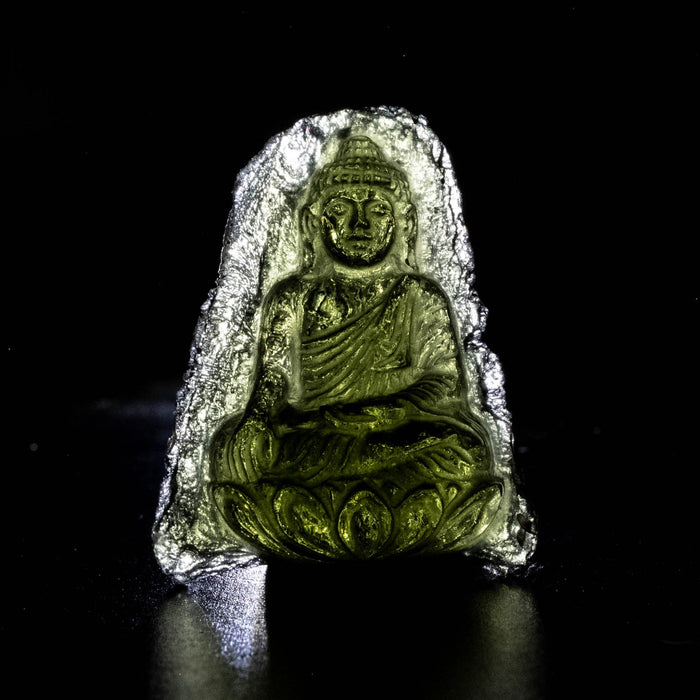 Buddha Moldavite Carving 40.45 ct 30x24x12mm - InnerVision Crystals