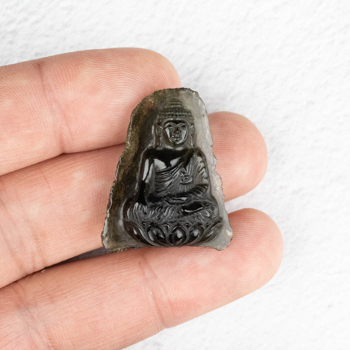 Buddha Moldavite Carving 40.45 ct 30x24x12mm - InnerVision Crystals