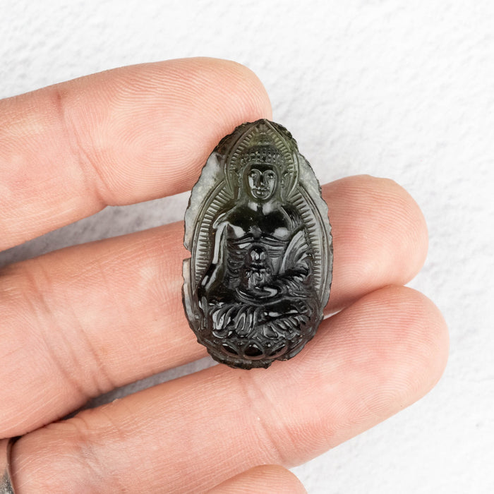 Buddha Moldavite Carving 44.60 ct 34x20x13mm - InnerVision Crystals
