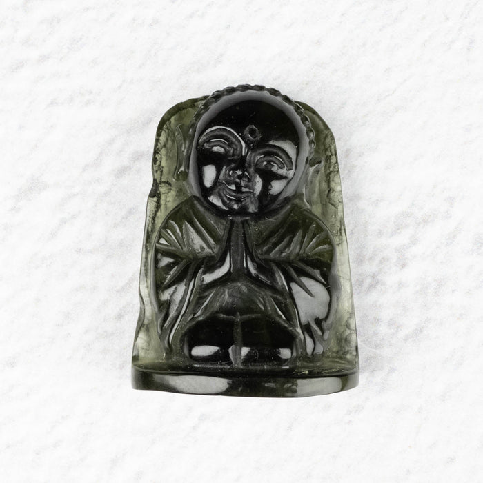 Buddha Moldavite Carving 45 ct 2821x11mm - InnerVision Crystals