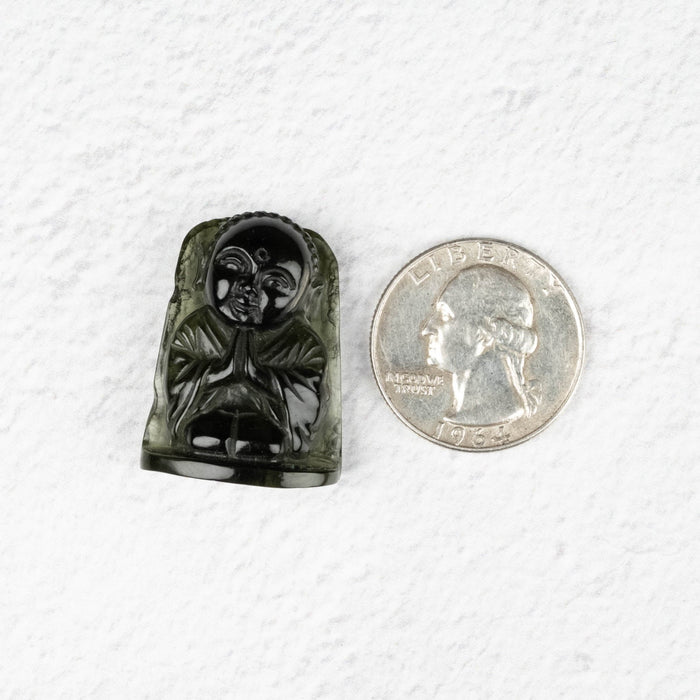 Buddha Moldavite Carving 45 ct 2821x11mm - InnerVision Crystals