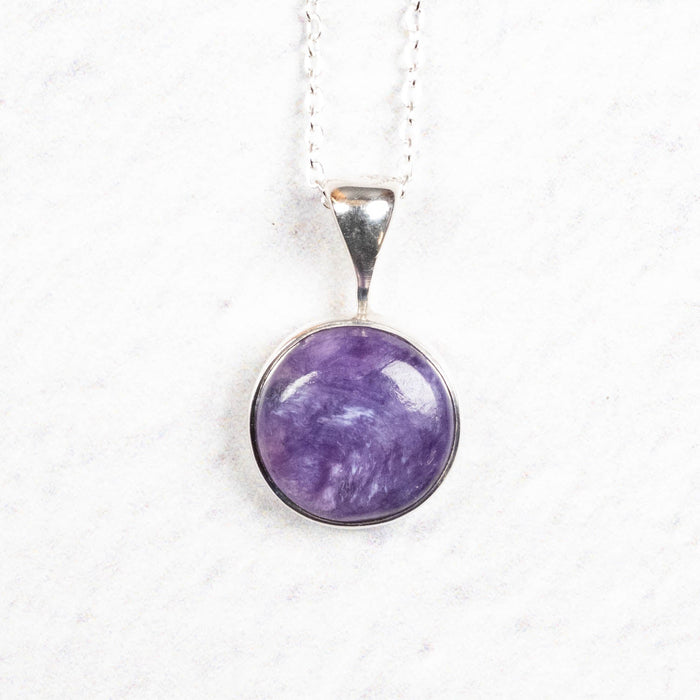 Charoite Pendant 17mm + 18" Adjustable Chain .925 Silver - InnerVision Crystals
