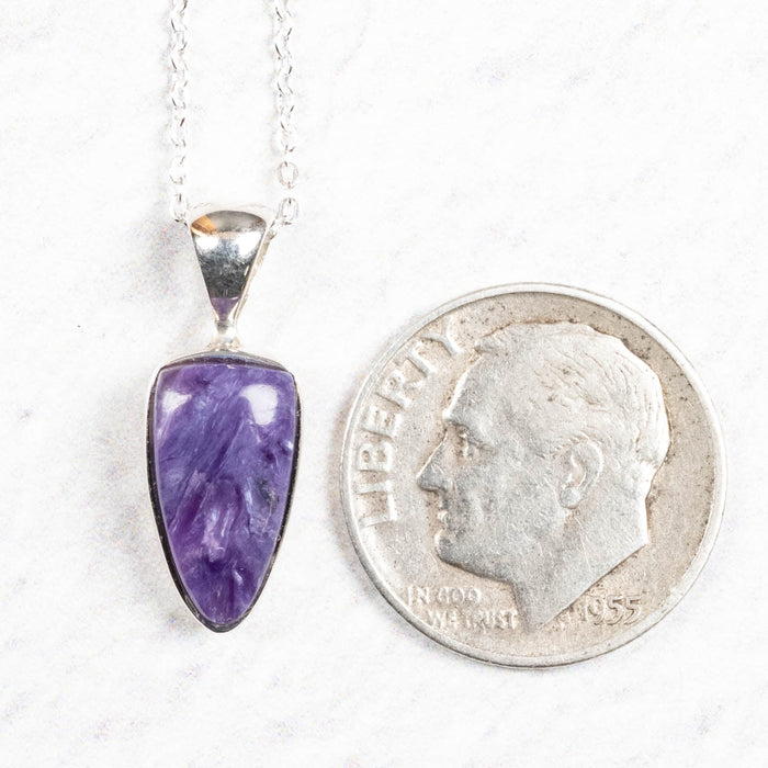 Charoite Pendant 19mm + 18" Adjustable Chain .925 Silver - InnerVision Crystals