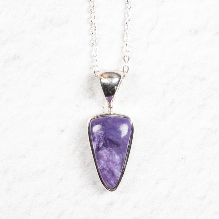 Charoite Pendant 19mm + 18" Adjustable Chain .925 Silver - InnerVision Crystals