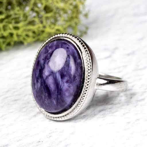 Charoite Ring 16x12mm Size 7 .925 Silver - InnerVision Crystals