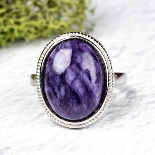 Charoite Ring 16x12mm Size 7 .925 Silver - InnerVision Crystals
