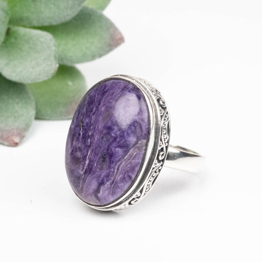 Charoite Ring 23x16mm Size 9 .925 Silver - InnerVision Crystals