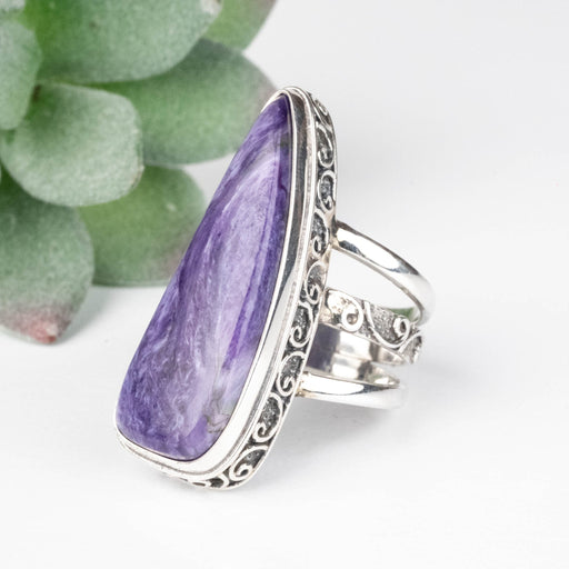 Charoite Ring 30x11mm Size 7 .925 Silver - InnerVision Crystals