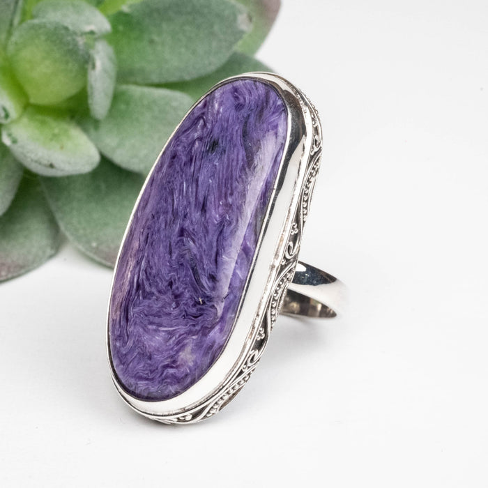 Charoite Ring 36x16mm Size 10 .925 Silver - InnerVision Crystals