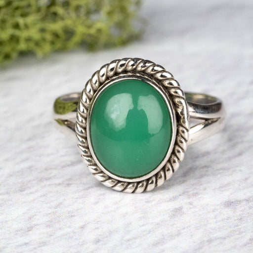 Chrysoprase Ring 10x9mm Size 9 .925 Silver - InnerVision Crystals