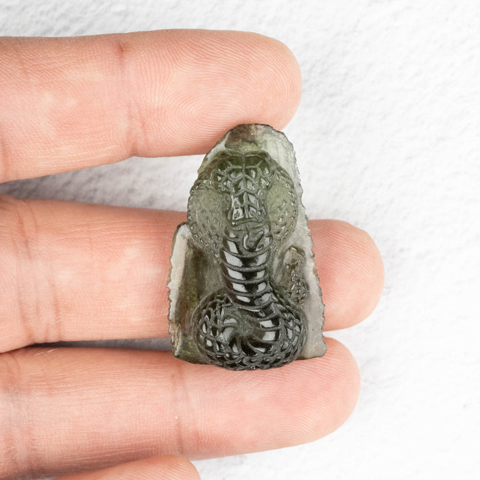 Cobra Moldavite Carving 38.55 ct 36x23x8mm - InnerVision Crystals
