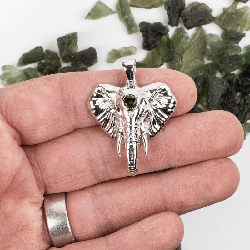 NEW Elephant Head Moldavite Pendant .925 Silver - InnerVision Crystals