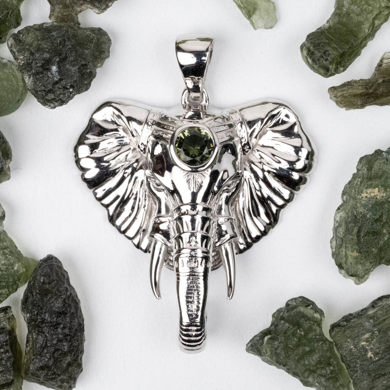 NEW Elephant Head Moldavite Pendant .925 Silver - InnerVision Crystals