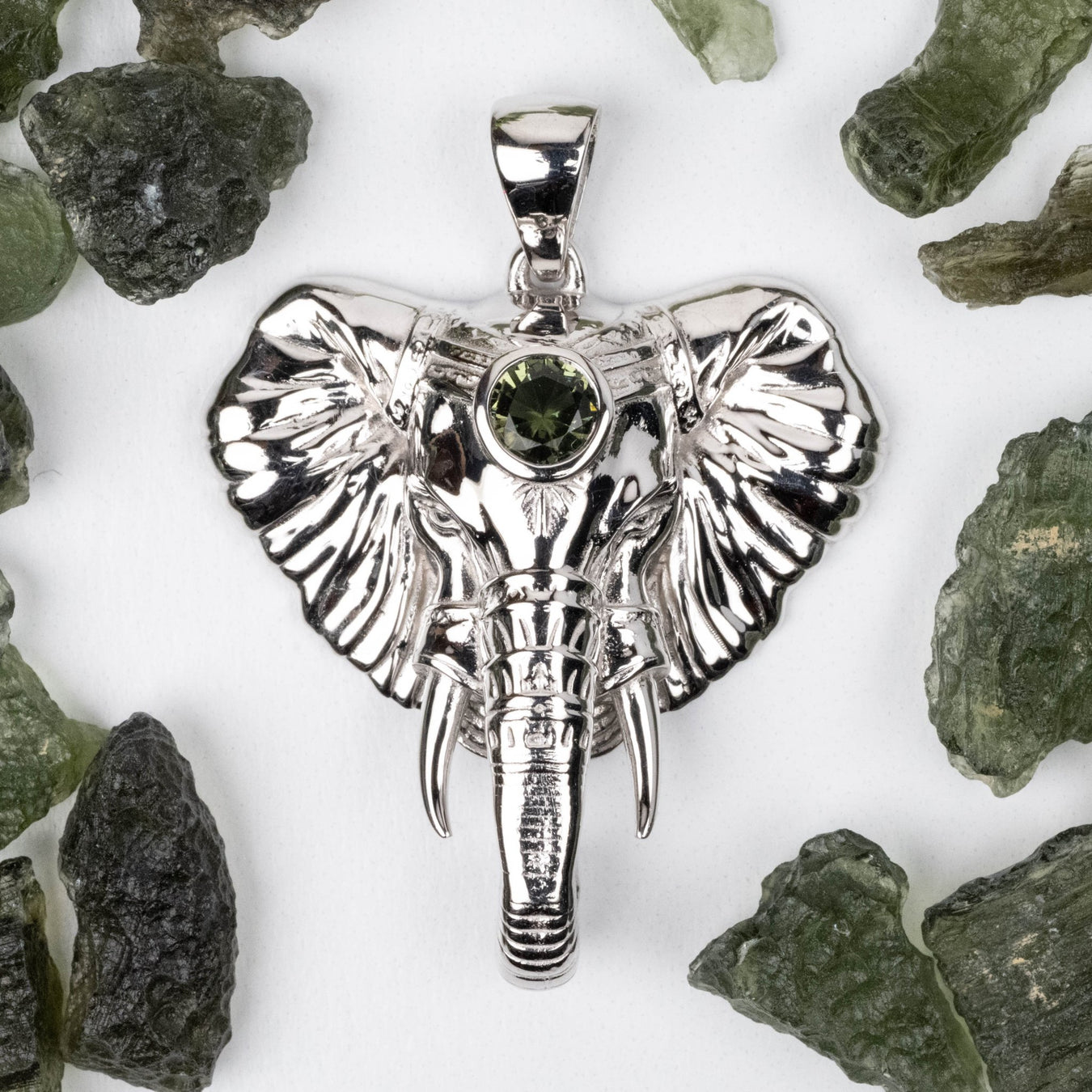 NEW Elephant Head Moldavite Pendant .925 Silver - InnerVision Crystals