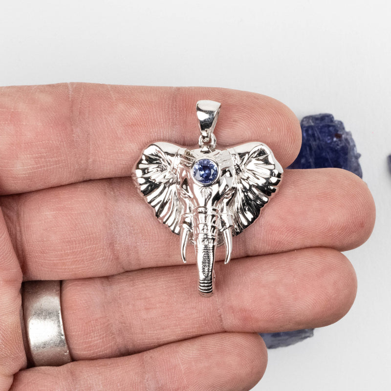NEW Elephant Head Tanzanite Pendant .925 Silver - InnerVision Crystals