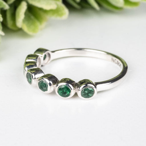 Emerald 3mm 7 stone Ring .925 Silver - InnerVision Crystals