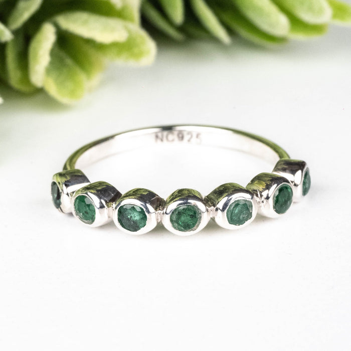 Emerald 3mm 7 stone Ring .925 Silver - InnerVision Crystals