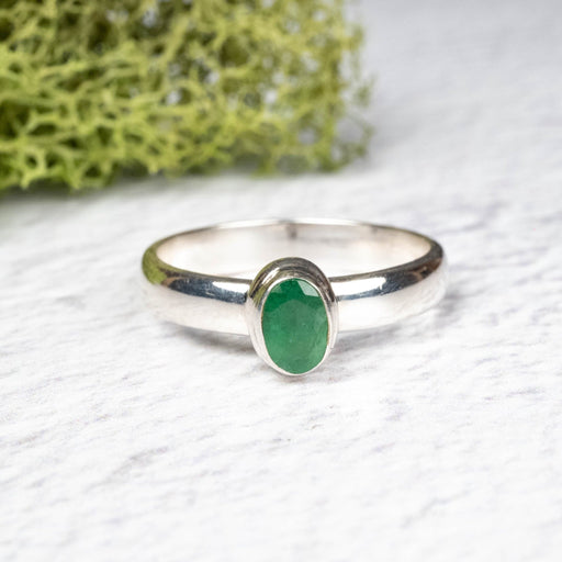 Emerald Ring 6x4mm Size 8 .925 Silver - InnerVision Crystals