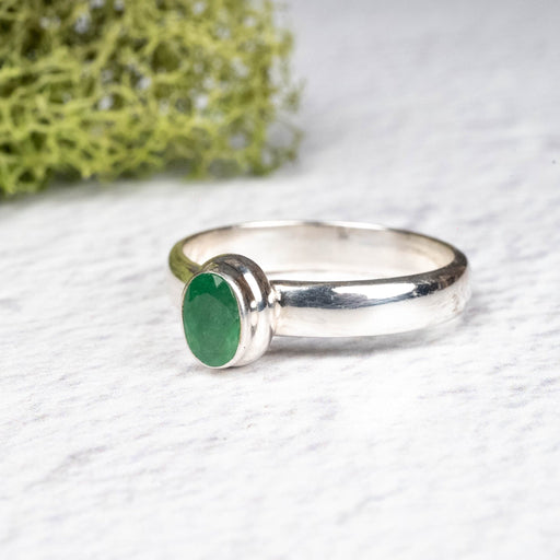 Emerald Ring 6x4mm Size 8 .925 Silver - InnerVision Crystals