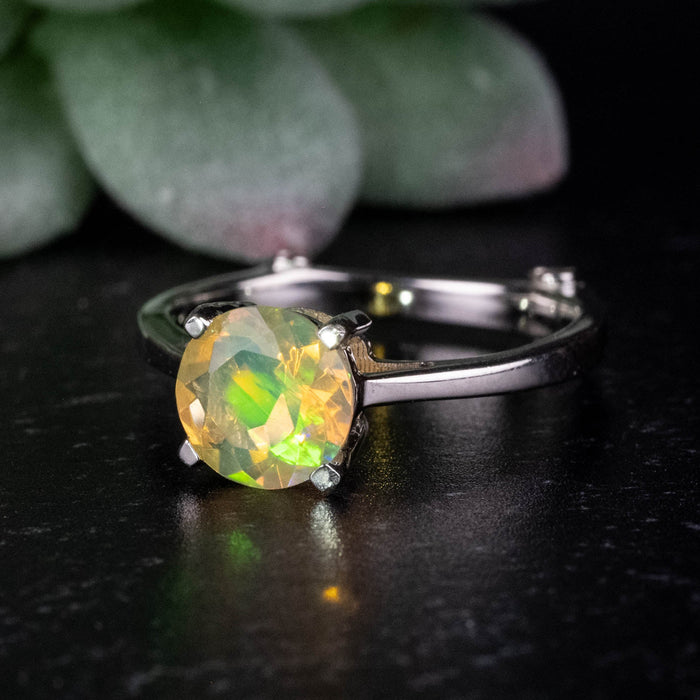 Ethiopian Opal 7mm + White Topaz Ring Size 7 .925 Silver - InnerVision Crystals