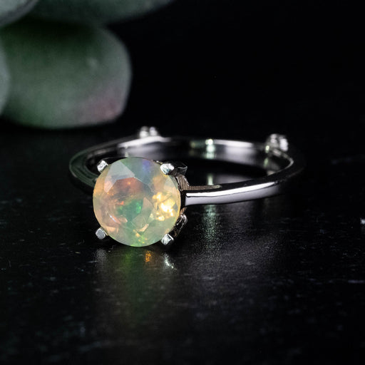Ethiopian Opal 7mm + White Topaz Ring Size 8 .925 Silver - InnerVision Crystals