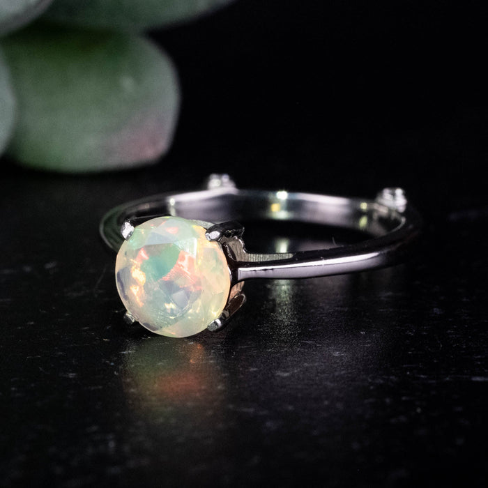Ethiopian Opal 7mm + White Topaz Ring Size 8 .925 Silver - InnerVision Crystals