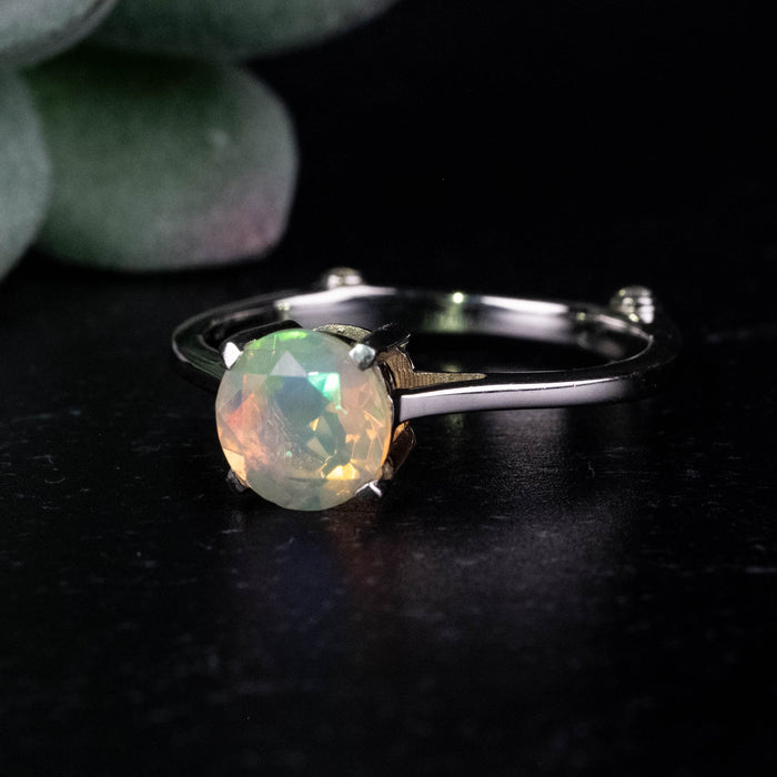 Ethiopian Opal 7mm + White Topaz Ring Size 9 .925 Silver - InnerVision Crystals
