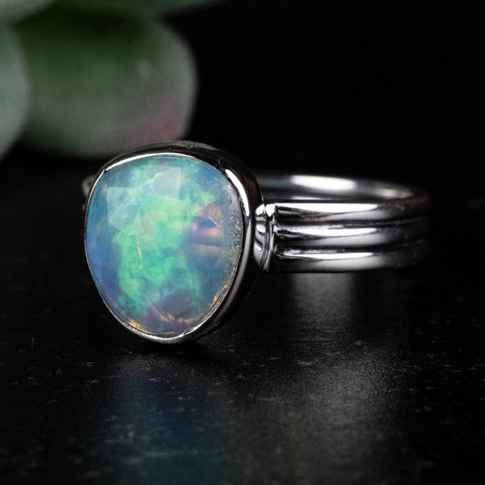 Ethiopian Opal Ring 10x9mm Size 9 .925 Silver - InnerVision Crystals