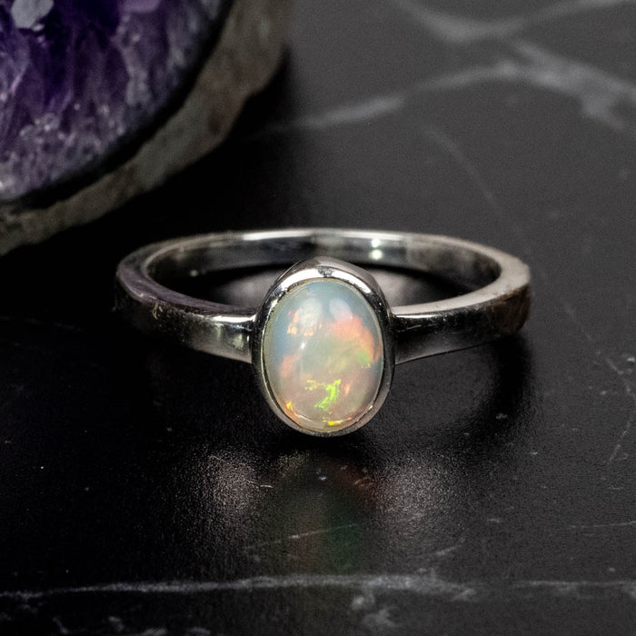 Ethiopian Opal Ring 6x4mm Size 6 - InnerVision Crystals
