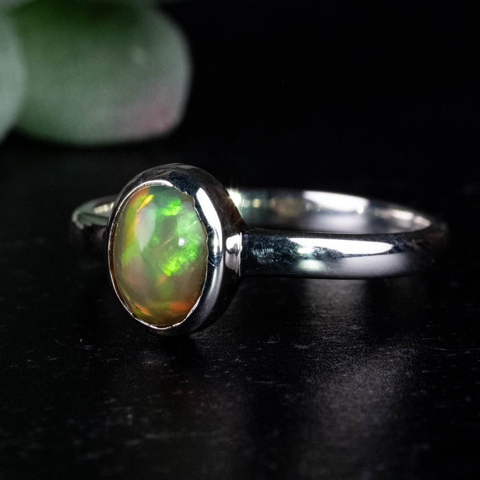 Ethiopian Opal Ring 8x6mm Size 10 .925 Silver - InnerVision Crystals