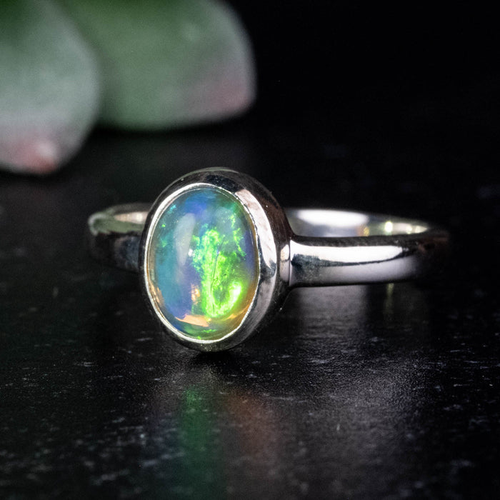 Ethiopian Opal Ring 8x6mm Size 7 .925 Silver - InnerVision Crystals