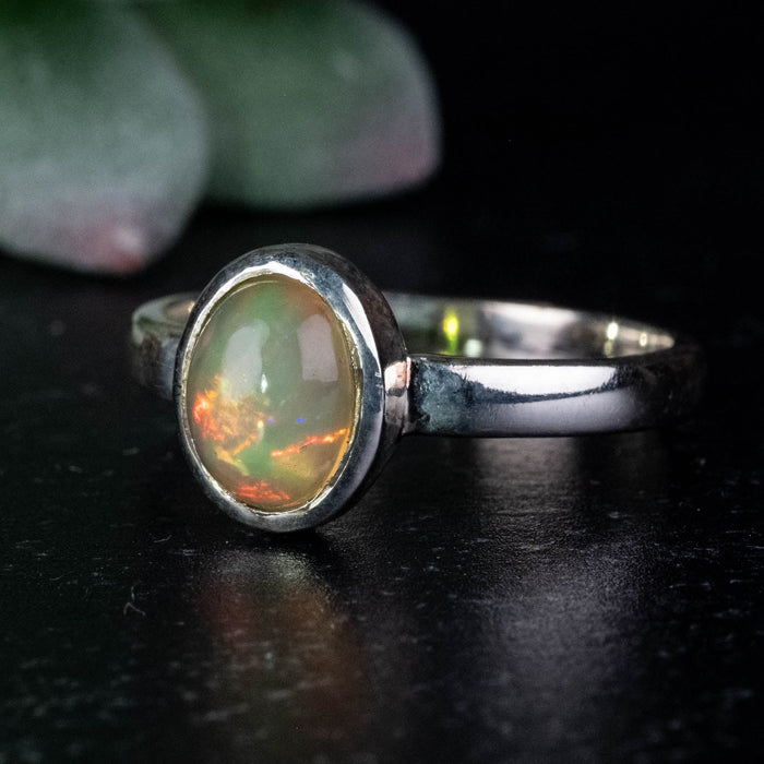 Ethiopian Opal Ring 8x6mm Size 8 .925 Silver - InnerVision Crystals
