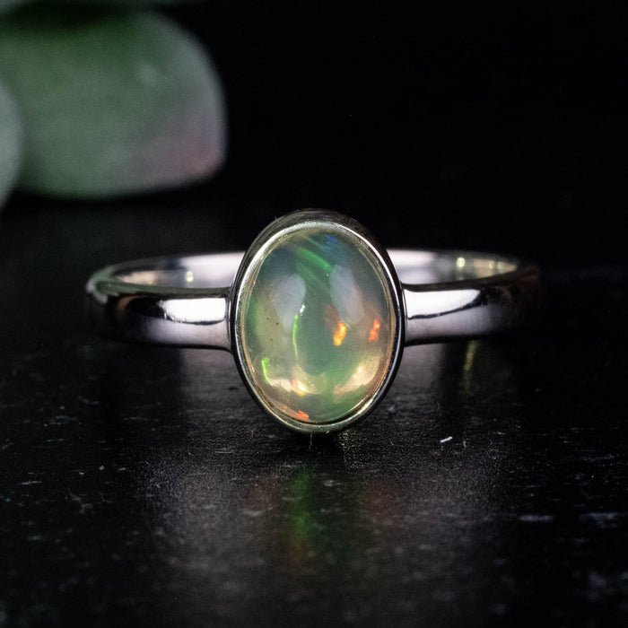 Ethiopian Opal Ring 8x6mm Size 8 .925 Silver - InnerVision Crystals