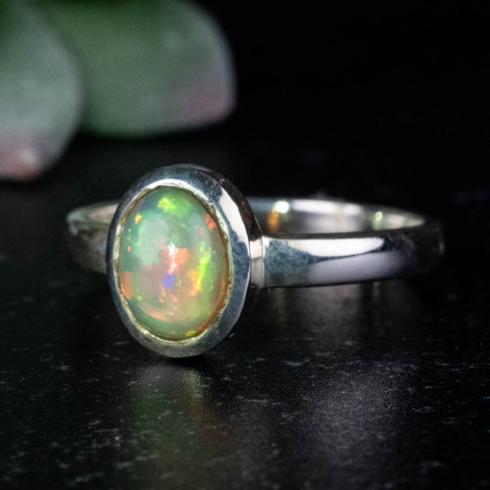 Ethiopian Opal Ring 8x6mm Size 8 .925 Silver - InnerVision Crystals
