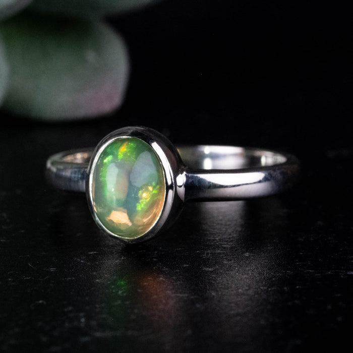 Ethiopian Opal Ring 8x6mm Size 9 .925 Silver - InnerVision Crystals