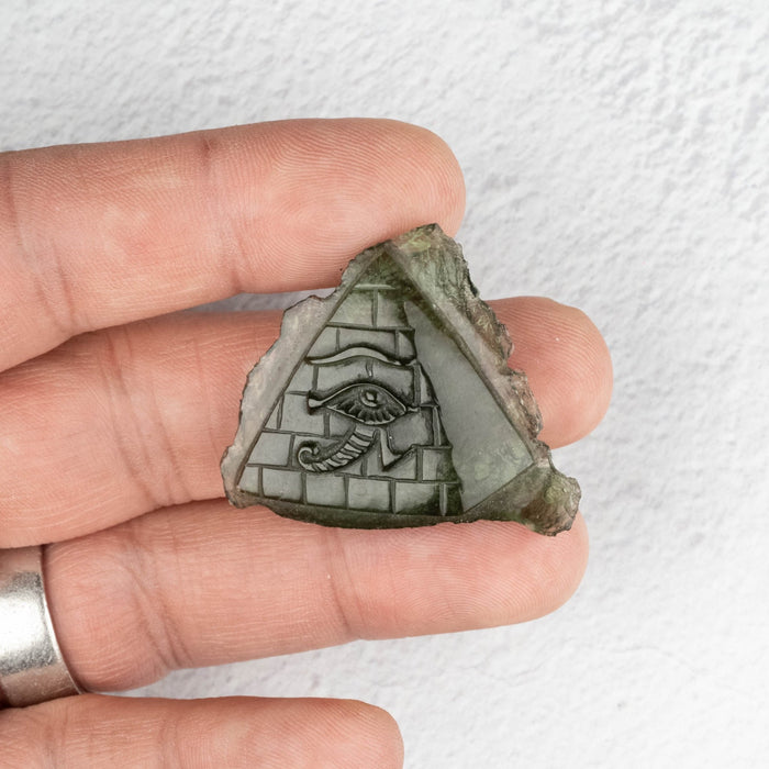 Eye of Horus & Pyramid Moldavite Carving 55.10 ct 33x40x9mm - InnerVision Crystals