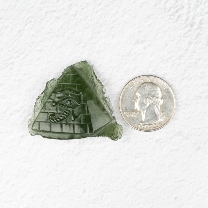 Eye of Horus & Pyramid Moldavite Carving 55.10 ct 33x40x9mm - InnerVision Crystals