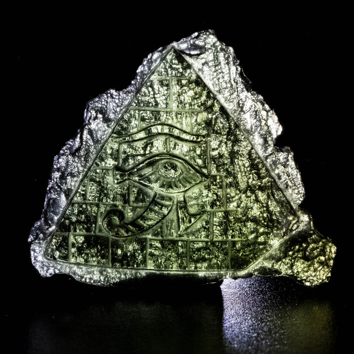 Eye of Horus & Pyramid Moldavite Carving 55.10 ct 33x40x9mm - InnerVision Crystals