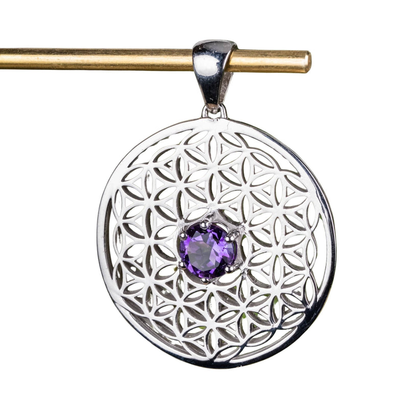 Flower of Life Pendant | Amethyst Gemstone .925 Silver - InnerVision Crystals
