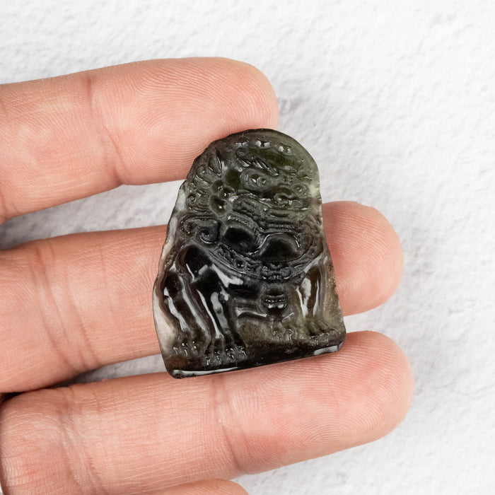 Foo Dog Moldavite Carving 60.40 ct 35x28x9mm - InnerVision Crystals