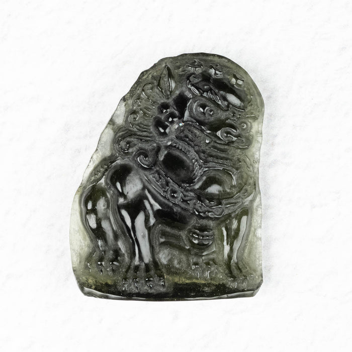 Foo Dog Moldavite Carving 60.40 ct 35x28x9mm - InnerVision Crystals