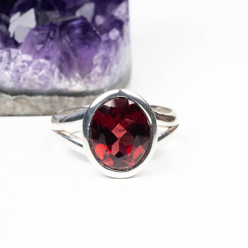 Garnet Ring 12x9mm Size 8 .925 Silver - InnerVision Crystals