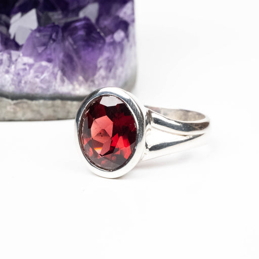 Garnet Ring 12x9mm Size 8 .925 Silver - InnerVision Crystals