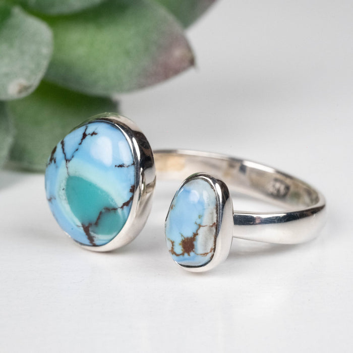 Golden Hill Turquoise Ring 8mm - 12mm Size 8 .925 Silver - InnerVision Crystals
