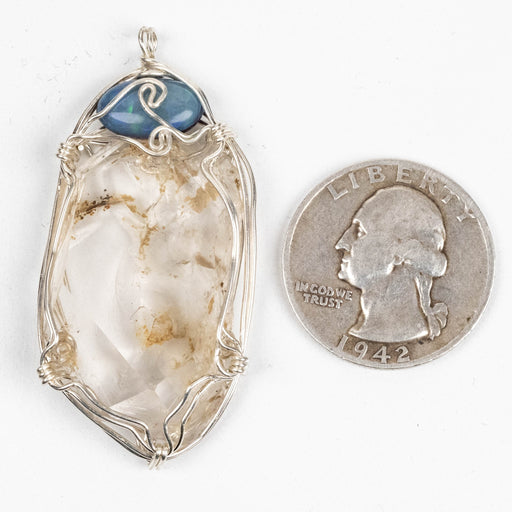 Herkimer Diamond Quartz Crystal Pendant 11.80 g 50x24mm + Opal Doublet - InnerVision Crystals
