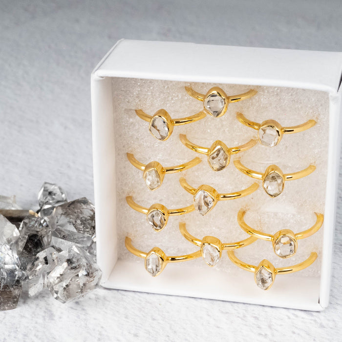 Herkimer Diamond Quartz Crystal Ring .925 Silver + 18k Gold - InnerVision Crystals