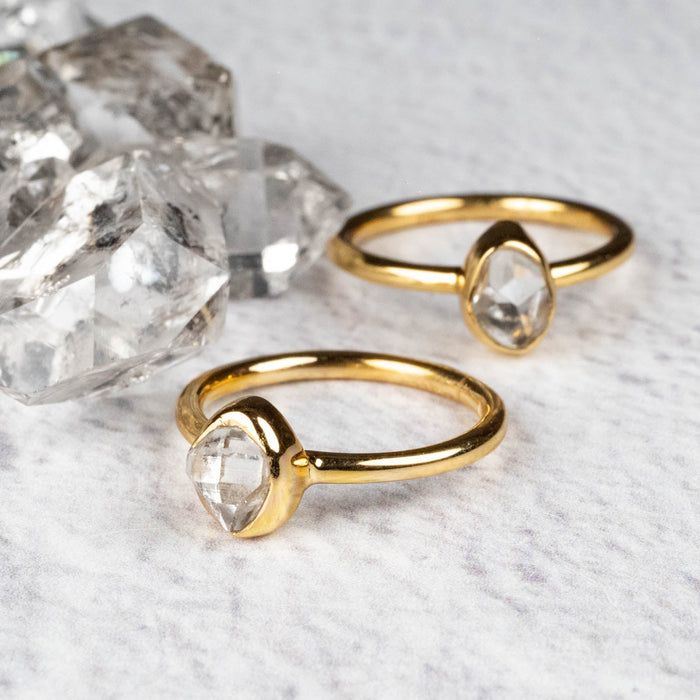 Herkimer Diamond Quartz Crystal Ring .925 Silver + 18k Gold - InnerVision Crystals
